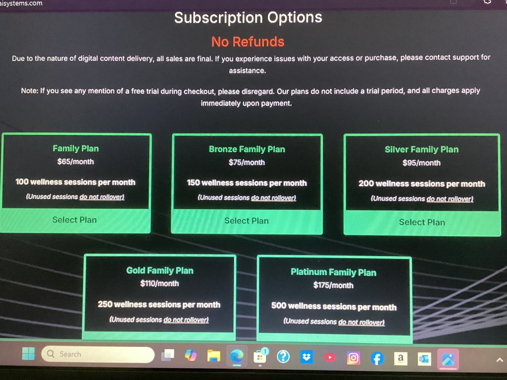 ALYS Natural Health Subscription Plans — monthly payment options